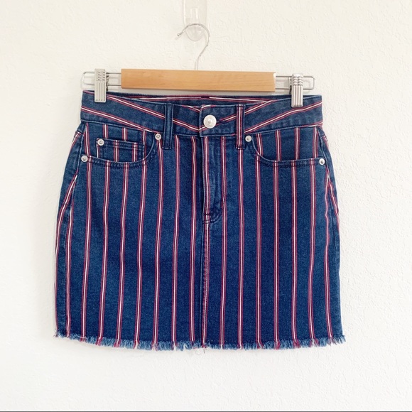 American Eagle Striped High Rise Mini Denim Skirt - Picture 2 of 9